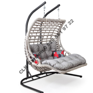 CLK Garden Rattan Bodrum Double Beyaz Bahçe Balkon Teras Salıncakları İki Kişilik