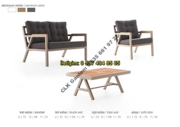 CLK Garden Milas Alüminyum Bahçe ve Balkon Mobilya Takımı 3+1+1+OS