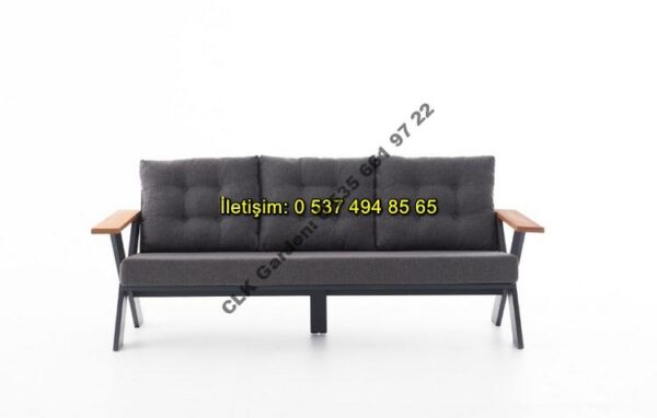 CLK Garden Gümbet Çapraz Cross Ayak Alüminyum ve Ahşap Bahçe ve Balkon Mobilya Takımı 3+1+1+OS - Görsel 13