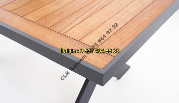 CLK Garden Gümbet Çapraz Cross Ayak Alüminyum ve Ahşap Bahçe ve Balkon Mobilya Takımı 3+1+1+OS - Görsel 12