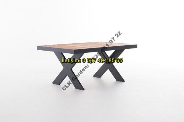 CLK Garden Gümbet Çapraz Cross Ayak Alüminyum ve Ahşap Bahçe ve Balkon Mobilya Takımı 3+1+1+OS - Görsel 9