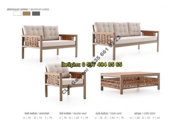 CLK Garden Datça Alüminyum Bahçe ve Balkon Mobilya Takımı 3+1+1+OS - Görsel 7