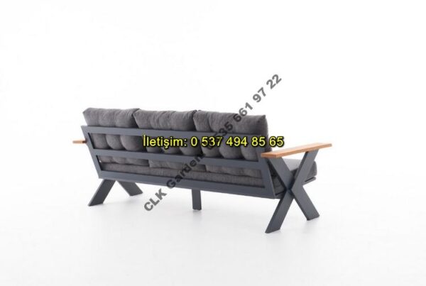 CLK Garden Gümbet Çapraz Cross Ayak Alüminyum ve Ahşap Bahçe ve Balkon Mobilya Takımı 3+1+1+OS - Görsel 6
