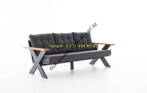 CLK Garden Gümbet Çapraz Cross Ayak Alüminyum ve Ahşap Bahçe ve Balkon Mobilya Takımı 3+1+1+OS - Görsel 5