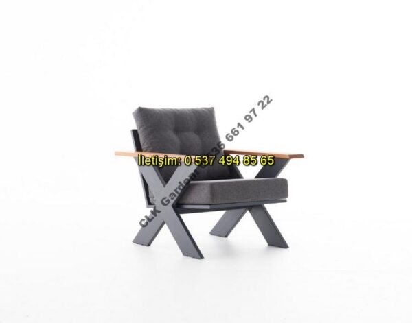 CLK Garden Gümbet Çapraz Cross Ayak Alüminyum ve Ahşap Bahçe ve Balkon Mobilya Takımı 3+1+1+OS - Görsel 4
