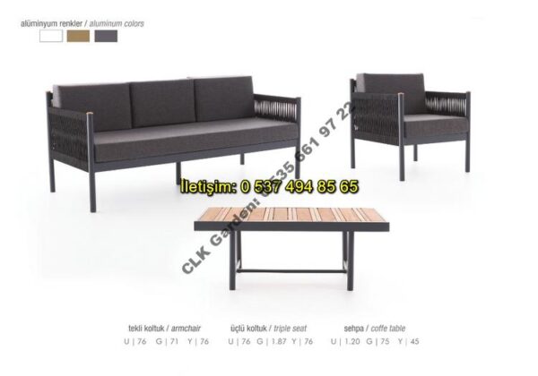 CLK Garden Angora Alüminyum Bahçe ve Balkon Mobilya Takımı 3+1+1+OS - Görsel 2