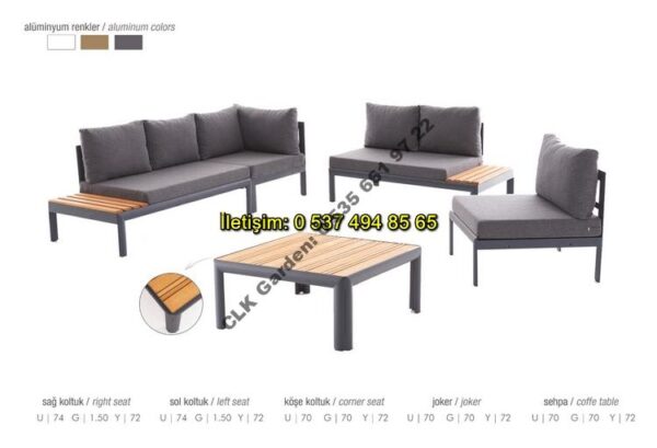 CLK Garden Adrasan Alüminyum Köşe L Bahçe ve Balkon Mobilya Takımı - Görsel 5