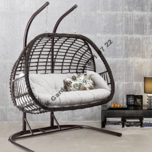CLK Garden Rattan Oylat Kahverengi Bahçe Balkon Teras Salıncakları İki Kişilik